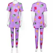 (XL, C) Demon Hunters Mira Zoe Rumi Pyjama Cosplay Kostüm Anime Mädchen Lila Pyjama Gelber Kapuzenpullover Halloween Uniform Set