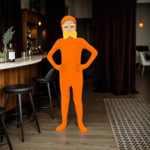 (Volwassene 180 cm) Halloweenkostuumaccessoires in mandarijnkleur: nep-snor, baard en gele wenkbrauwen, open bodysuit voor cosplayfeestjes - DSW