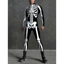 (XXXL) Skeletkostuum voor heren - Halloweenkostuum voor mannen - Zwart-wit skelet