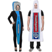 (Volwassen maat, Tandpasta) Volwassenen Unisex Tandenborstel Tandpasta Kostuum voor Koppels Halloween Verkleedpartij Cosplay - FKB
