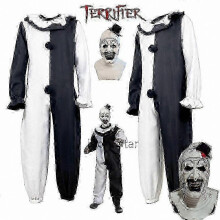 (L, masker1) Halloweenkostuum: jumpsuit met masker voor mannen en vrouwen, griezelige clownoutfit voor feestjes en evenementen.