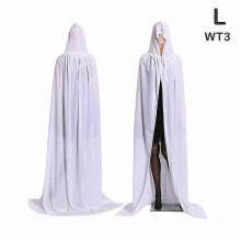 (L, Wit) Halloween heksenkostuum met fluwelen cape met capuchon en lange mantel voor middeleeuwse vampier-cosplay