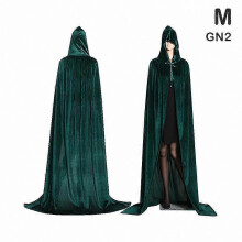 (M, Groente) Halloween heksenkostuum met fluwelen cape met capuchon en lange mantel voor middeleeuwse vampier-cosplay