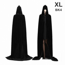 (XL, Zwart) Halloween heksenkostuum met fluwelen cape met capuchon en lange mantel voor middeleeuwse vampier-cosplay