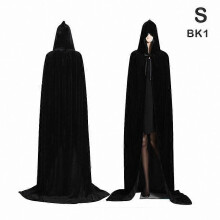 (S, Zwart) Halloween heksenkostuum met fluwelen cape met capuchon en lange mantel voor middeleeuwse vampier-cosplay