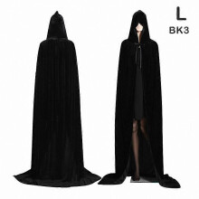 (L, Zwart) Halloween heksenkostuum met fluwelen cape met capuchon en lange mantel voor middeleeuwse vampier-cosplay