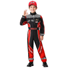 (L, Rot) Rennfahrer-Kostüm für Kinder: Rennfahrer-Overall mit Autokappe für Jungen und Mädchen – perfekt für Halloween und Cosplay