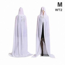 (M, Bianco) Costume da strega di Halloween con mantello con cappuccio in velluto e lunga tunica per cosplay da vampiro medievale