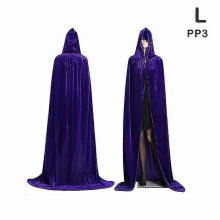(L, Paars) Halloween heksenkostuum met fluwelen cape met capuchon en lange mantel voor middeleeuwse vampier-cosplay
