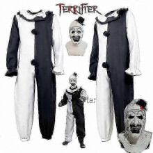 (S, kostuummasker2) Halloweenkostuum: jumpsuit met masker voor mannen en vrouwen, griezelige clownoutfit voor feestjes en evenementen.