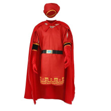 (M, Rot) Lord Farquaad Kostümset für Erwachsene mit rotem Hut, Umhang, Handschuhen und Gürtel – perfekt für Halloween-Partys und Cosplay.