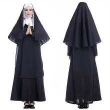 (XL) Nun Costume Black Monastery Maria Cosplay Costume Women Halloween Carnival Party Performance Costume