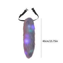 (White) Glow in the Dark Foxes Tail Adjustable Belt Fancy Dress Animal Tail Plush Cats Tail Halloween Party Costume Accessories Blue