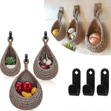 Natural Jute Hanging Wall Basket for Fruit Vegetable Storage Boho Rustic Kitchen