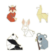 Origami Cartoon Enamel Pin Fox Panda Koala Alpaca Rabbit Brooch Backpack Clothes 0.7-1.1in