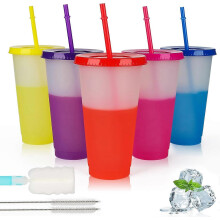 Color Changing Cold Cups 5 Pack 24oz with Lids Straws Reusable Tumbler Travel Mug Smoothie