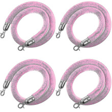 Velvet Stanchion Ropes 5ft 4Pack Pink Crowd Control Barrier with Silver Hooks VIP Party