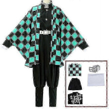 (110, 5-teiliges Set) Demon Slayer Kimetsu No Yaiba Tanjirou Kamado Cosplay Kostüm Kimono Halloween Anime Uniform Set für Erwachsene und Kinder SZZK