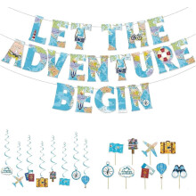 20PCS Bon Voyage Party Supplies Adventure Banner Travel Theme Farewell Decor