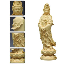 Buddhist Wood Guanyin Goddess Statue Feng Shui Home Decor Compassion Kwan Yin Figurine