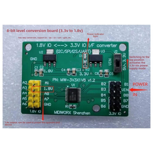 8-Channel Digital Interface Bidirectional Level Conversion Board Module 3.3V to 1.8V Bidirectional Level Shifter Board 2