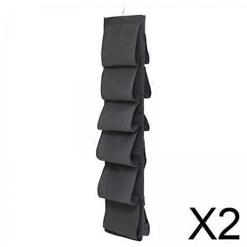 Grey Wall Mounted 6 Pocket Shoe Organizer for Door 2 Pack 2