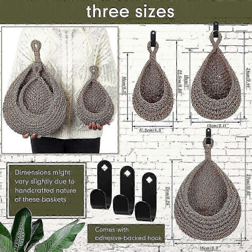 Natural Jute Hanging Wall Basket for Fruit Vegetable Storage Boho Rustic Kitchen 2