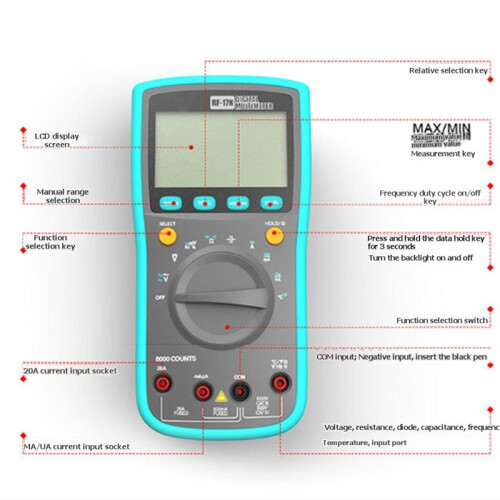 RF4 RF-17N Professional Instrument LCD Backlight Display Data Hold Multi-Function NCV AC/ Digital Multimeter 2