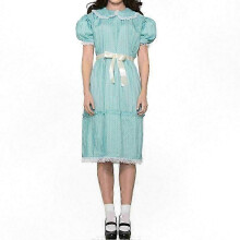 (XXXL) 80er-Jahre-Retro-Kleid für Damen mit Puffärmeln in Blau für einen gruseligen Partnerlook