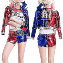 (2XL) Harley Quinn Suicide Squad Cosplay Costume Women Halloween Party Fancy Dress Up Outfit Set