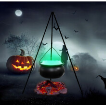 Outdoor Halloween Decorations - 20 Cm Witch'S Cauldron On A Stand With Led Lighting - Decoration Compatible Garden, House Or Porch - Hocus Pocus Cand