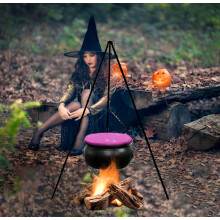 Halloween Black Witch Cauldron With Tripod &Amp; Lights, 12.6&Quot; Pot, 30.8&Quot; Stand, Pink - Indoor Outdoor Decor_Surprise Gift