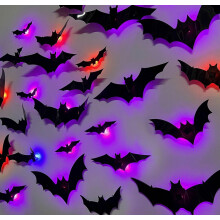 Stijggn Led Halloween Decoration Bats Wall Decoration Illuminated 3D Bat Stickers Compatible Halloween Party, Bedroom Window Decoration, Indoor And_S