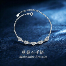 (sliver) S925 Sterling Silver Moissanite Bracelet for Women Korean Style Versatile Heart Shaped Moissanite Diamond Bracelet