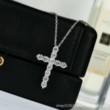 (sliver) 925 Sterling Silver Moissanite Cross Necklace for Women, Fashion Jewelry Gift