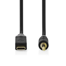 USB-C adaptér | USB 2.0 | USB-C samec | 3,5 mm samec | 1,00 m | Kulatý | Pozlaceno | PVC | Černá | Box