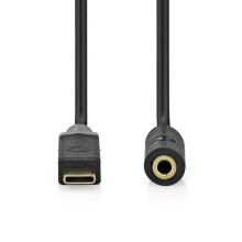 USB-C adaptér | USB 2.0 | USB-C samec | 3,5 mm samice | 1,00 m | Kulatý | Pozlaceno | PVC | Černá | Box