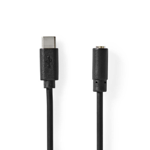 USB-C adaptér | USB 2.0 | USB-C samec | 3,5 mm samice | 1,00 m | Kulatý | Niklovaný | PVC | Černá | Box 1