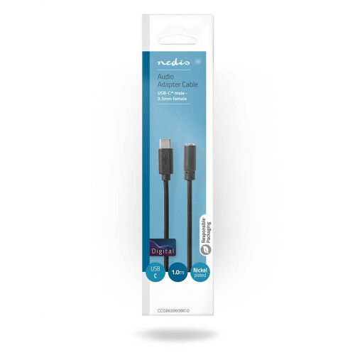 USB-C adaptér | USB 2.0 | USB-C samec | 3,5 mm samice | 1,00 m | Kulatý | Niklovaný | PVC | Černá | Box 2