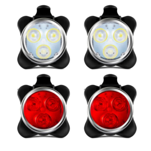 Σετ 4 επαναφορτιζόμενων φώτων ποδηλάτου USB με LED, μπροστινά και πίσω φώ