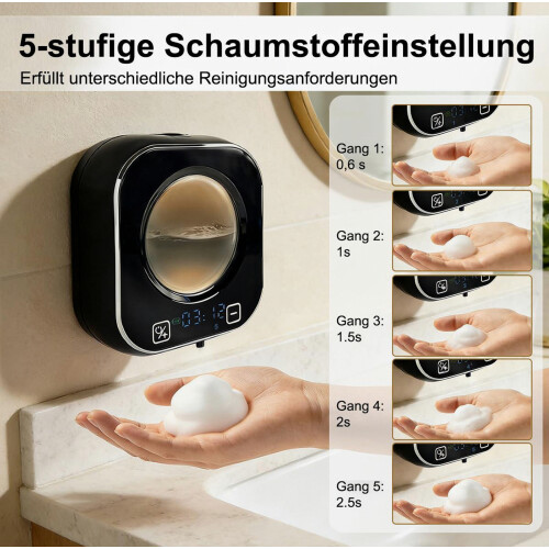 Automatic Wall-Mounted Soap Dispenser, 320ml Electric Sensor Foam Dispenser, No Touch, 5 Level Adjustable, for Bathroom, 2