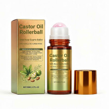 (B) Organic-Castor Oil with Rose-Quartz Roller Cold-Pressed Castor Oil for Hair Skin Treatments Hexane-Free