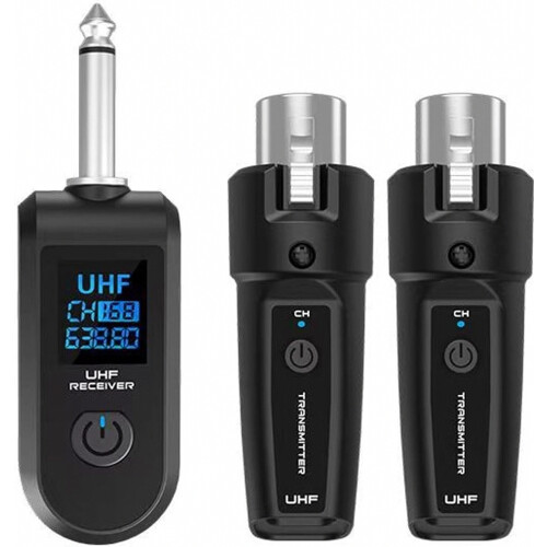 UHF Wireless Microphone Transmitter and Receiver, Rechargeable for Dynamic Microphones and Mixers, 30 m Range