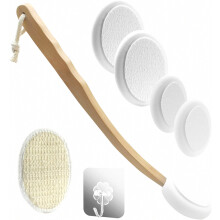 7-delige rugborstelset met lange steel voor bad en douche, afneembare rugscrubber met crème-applicator voor dagelijkse huidverzorging.