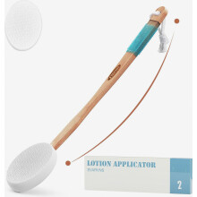 Ruglotionapplicator met 43 cm lange steel, 2 verwisselbare pads, badkamerhulpmiddel voor vrouwen en senioren, voor het aanbrengen van lotion