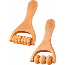 Set van 2 houten massagerollers met handvat voor het verlichten van triggerpoints op benen, handen, gezicht, nek en lichaam, en tegen cellul