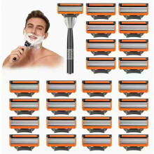 Pack of 24 Replacement Razor Blades, 6-Blade Design, Compatible with Fusion5 Handles, Smooth Close Shave