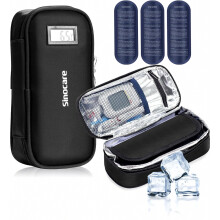 Insulin Cool Bag with Temperature Display, 3 Ice Packs, 6-8 Hour Cooling, Reusable Insulated Medicine Bag for Travel