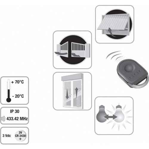 RTS Remote Control Key Fob for Garage Doors, Gates and Shutters, Compact Handheld Remote with 4 Buttons 1