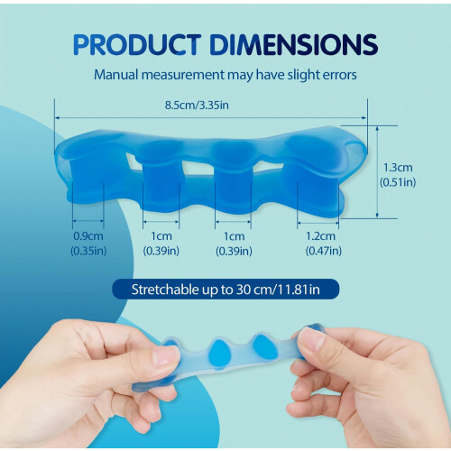 Silicone Gel Toe Separators, 2 Pairs, Five-Hole Design for Comfortable Toe Alignment, Overlapping Toe Protection, Blue 1